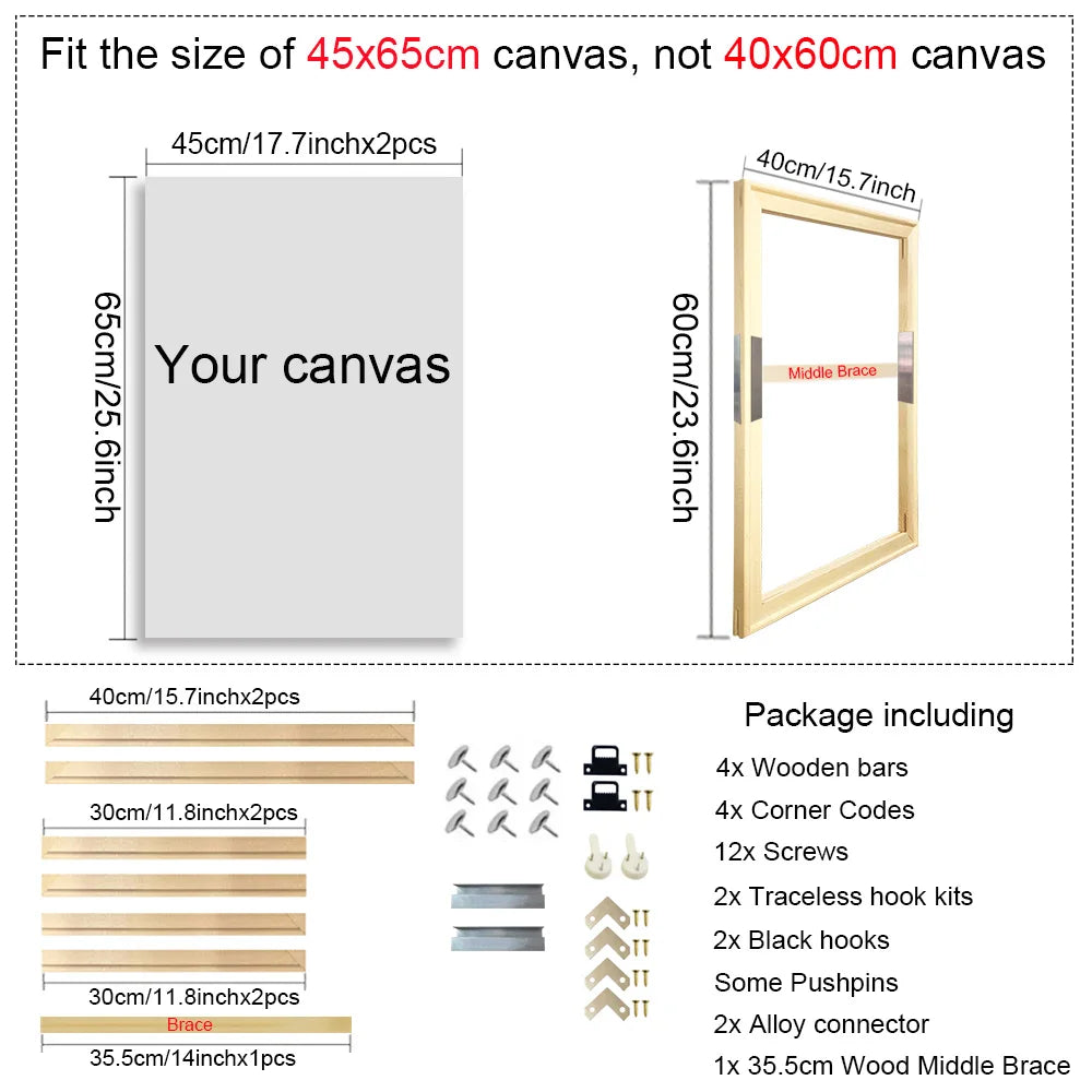 25 Sizes Solid Nature Pine Wood Frame For Canvas Prints Easy To Assemble Diamond Painting Customized Wall Art Home Decor