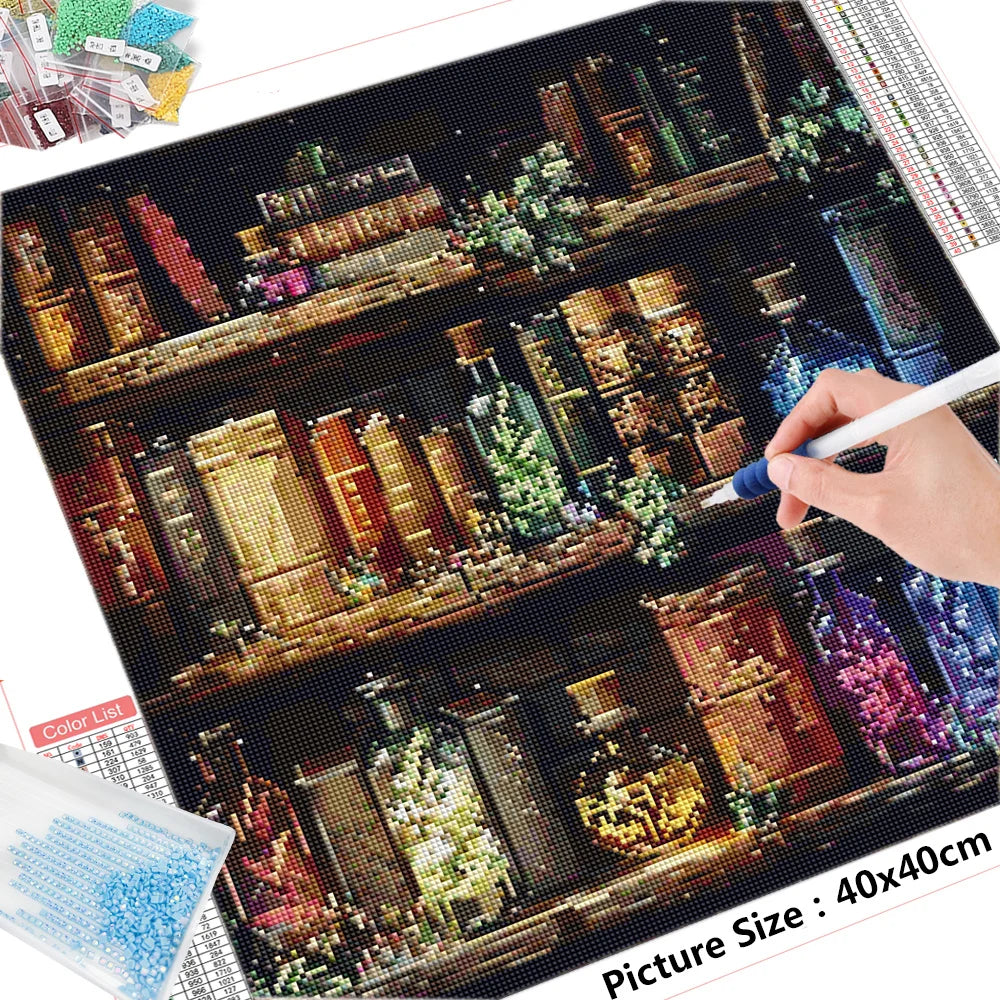 HUACAN DIY Diamond Book Mosaic & Bottles, Full Square / Round Drill