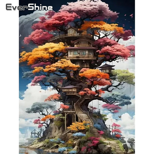 Evershine Diamond Mosaic Fantasy Tree House Landscape DIY 5D Painting Full Square / Round Drill