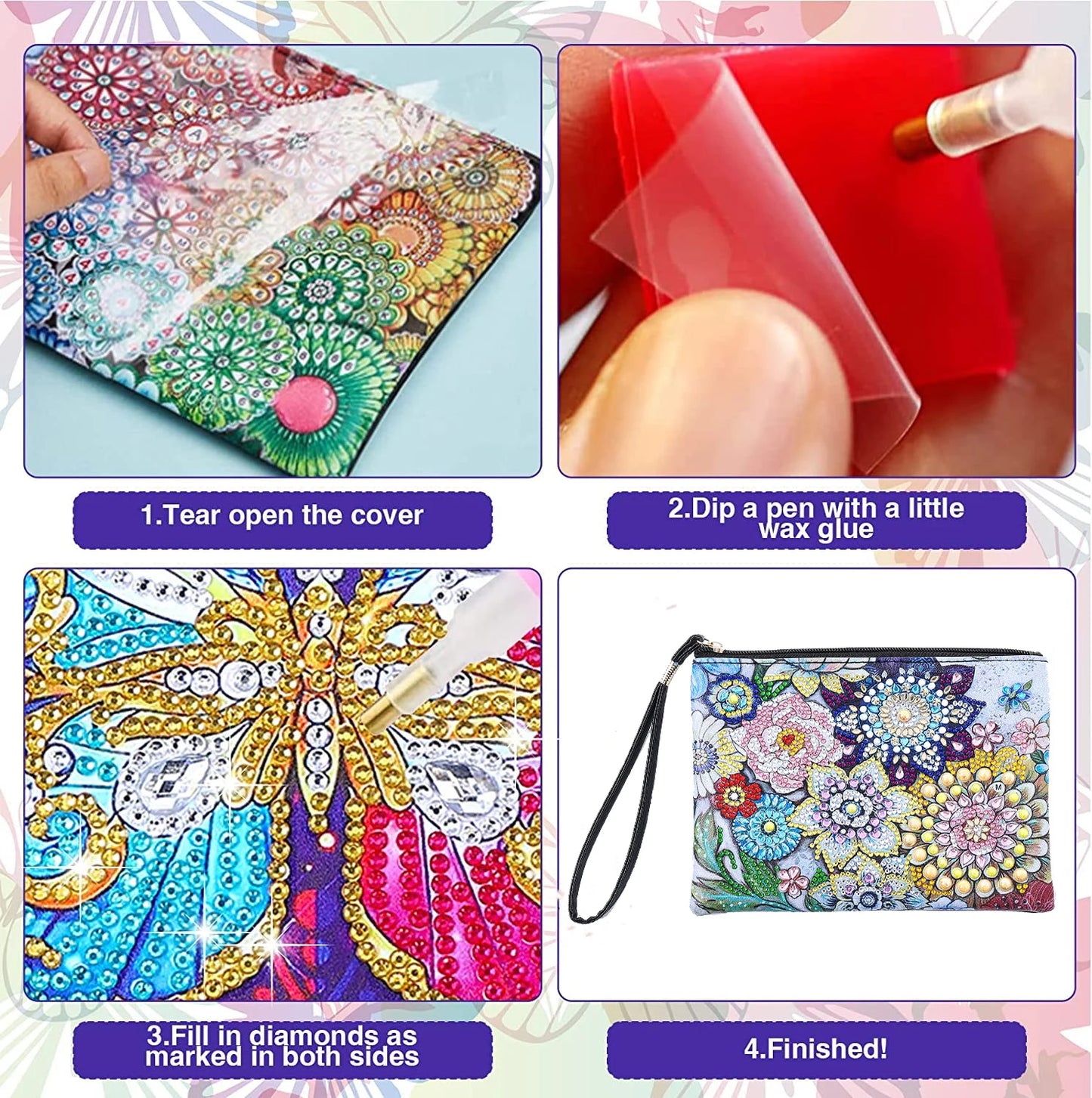 1pc DIY Purses Diamond Painting Mandala Kits for Adults One Sided Drill PU Leather Handbags Cactus Diamond Art Purses for Women