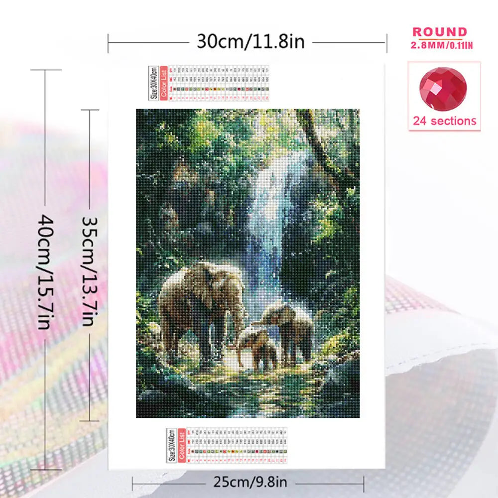 Elephant Waterfall DIY Diamond Painting Square / Round Full Drill