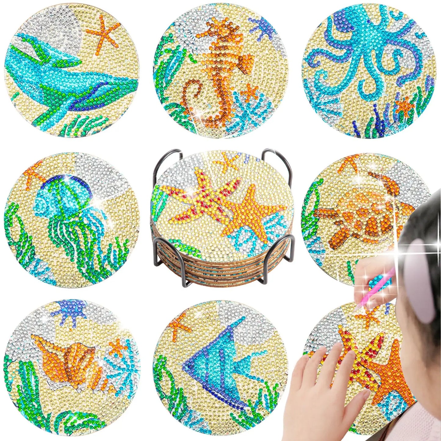 GLOBAL 8pcs/Set DIY Diamond Painting Coasters Animal Cup Cushion For Drinks Crystal Rhinestones Diamond Art Coasters