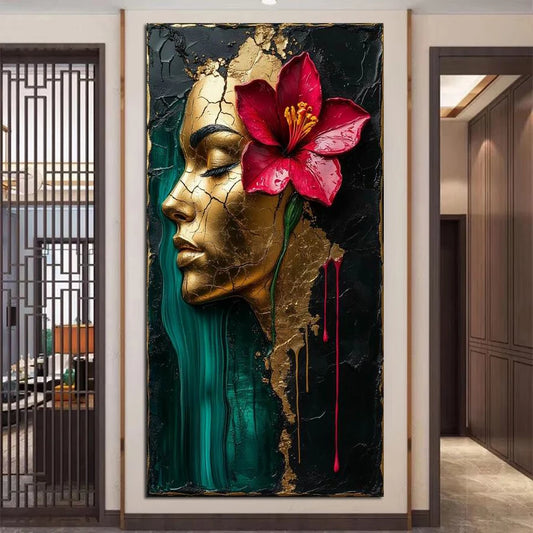 Fullcang Abstract Fantasy Woman W/ Flower Large Size, DIY Diamond Painting Full Square / Round Drill