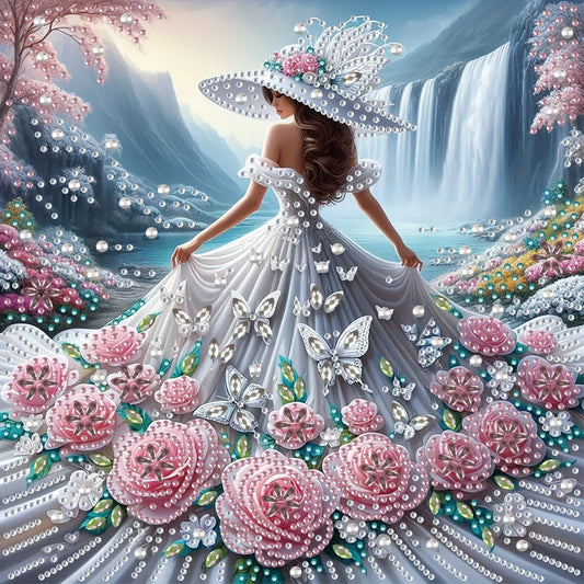 1 Set - Inspired Lady Diamond Painting Kit - Large 30x30cm DIY Mosaic Art, Featuring 3D Special Shapes / Round Diamonds