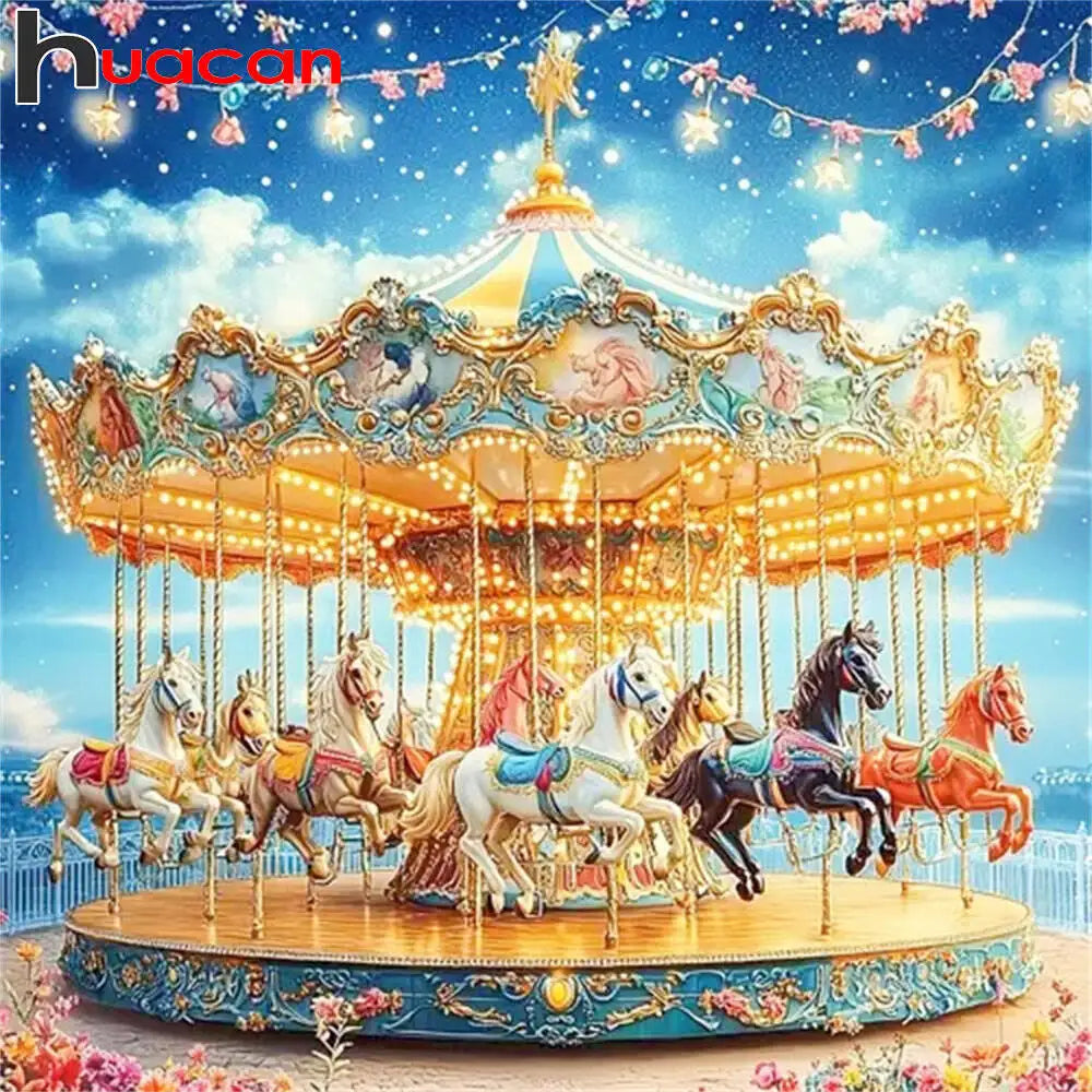 Huacan 5D DIY Dreamy Carousel Diamond Painting, Full Square / Round Drill