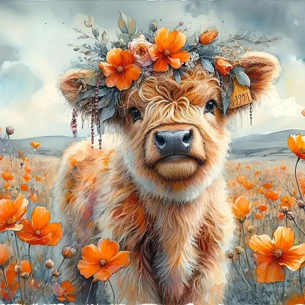 DIY Diamond Painting Highland Cow / Flower Pattern, Home Decoration Full Round