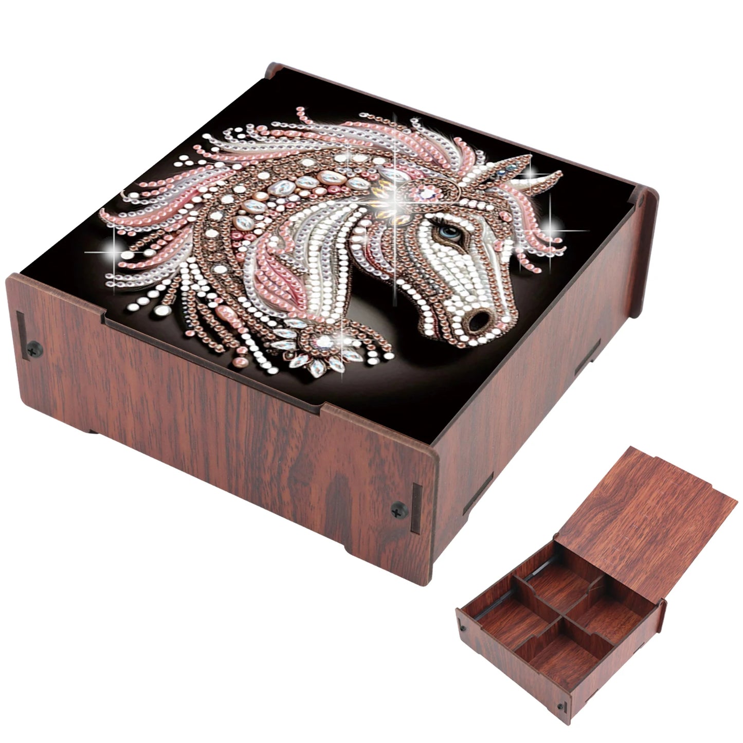 5D DIY Animal Girl Theme 4 Slots Diamond Painting Kit, Wooden Storage Box Diamond Art Jewelry Case, Storage Organizer