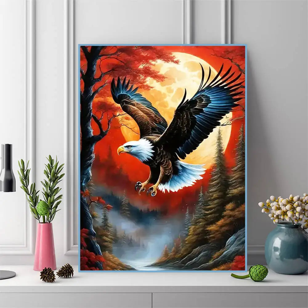 Momoart Diamond Painting Eagle, Tree & Moon, DIY Full Square / Round Drill