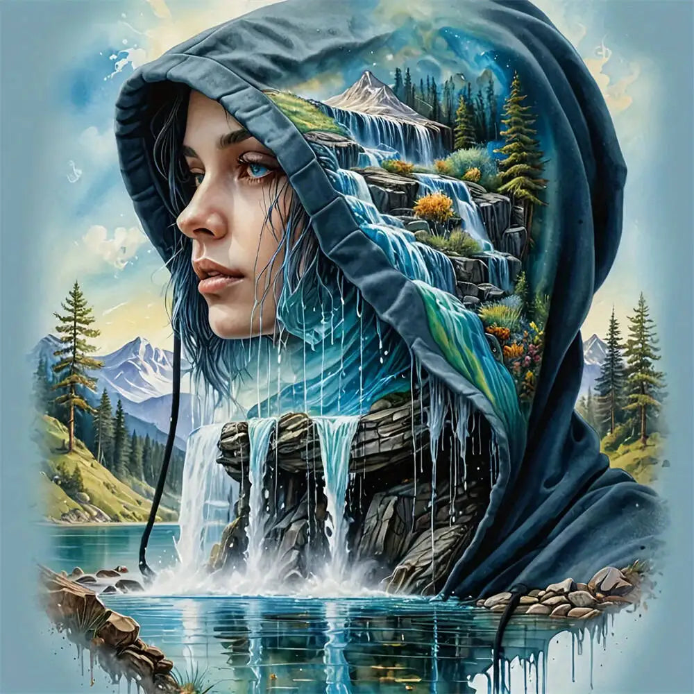 Momoart Diamond Mosaic Woman Waterfall Landscape Painting Full Square / Round Drill