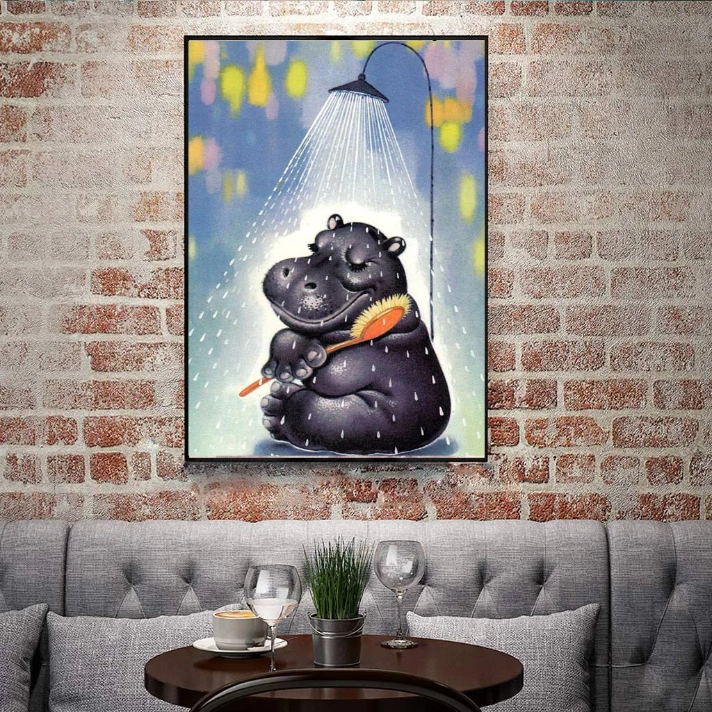 5D DIY Diamond Painting Hippo In Shower Full Square / Round Drill