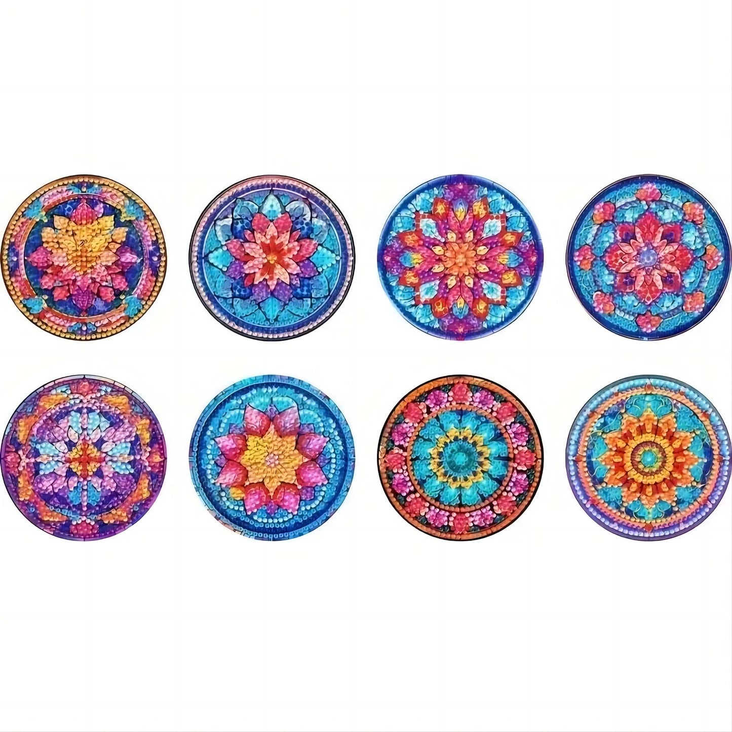 8-PCS Set With Bracket DIY Diamond Painting Set, Creative Floral Themed Coaster Set, Sparkling Diamond Art Wooden Mosaic Craft Set