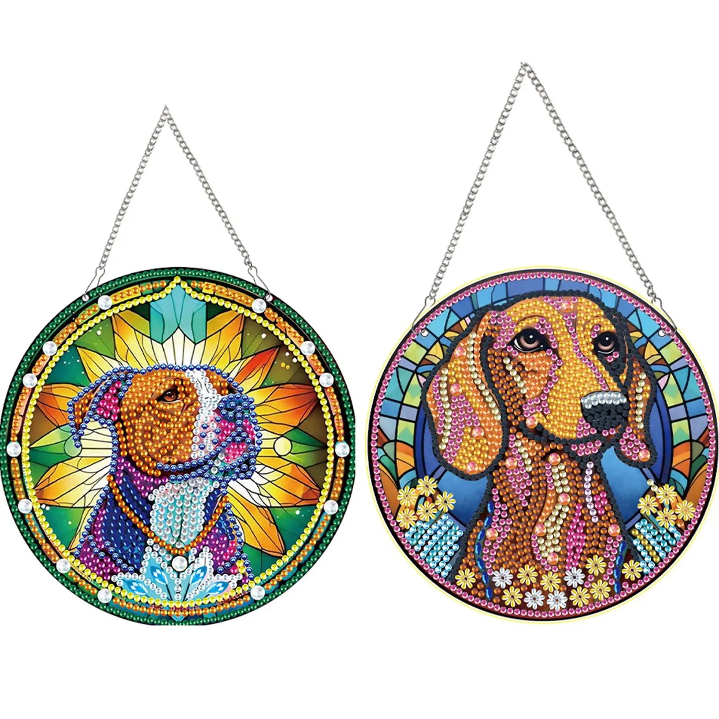 2pcs Animal Cat Theme 2D/Flat DIY Diamond Painting Collection Window Pendants Single-Sided Drill Diamond Art Pendant