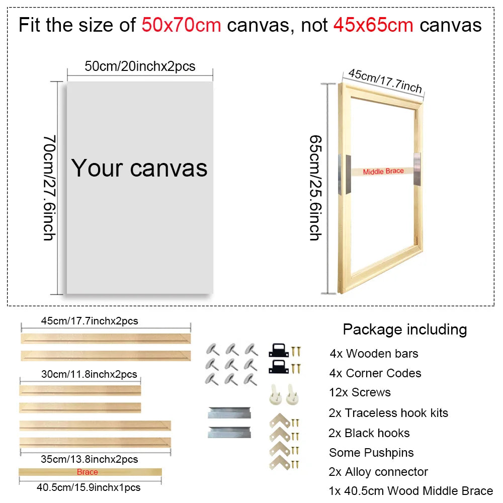 25 Sizes Solid Nature Pine Wood Frame For Canvas Prints Easy To Assemble Diamond Painting Customized Wall Art Home Decor