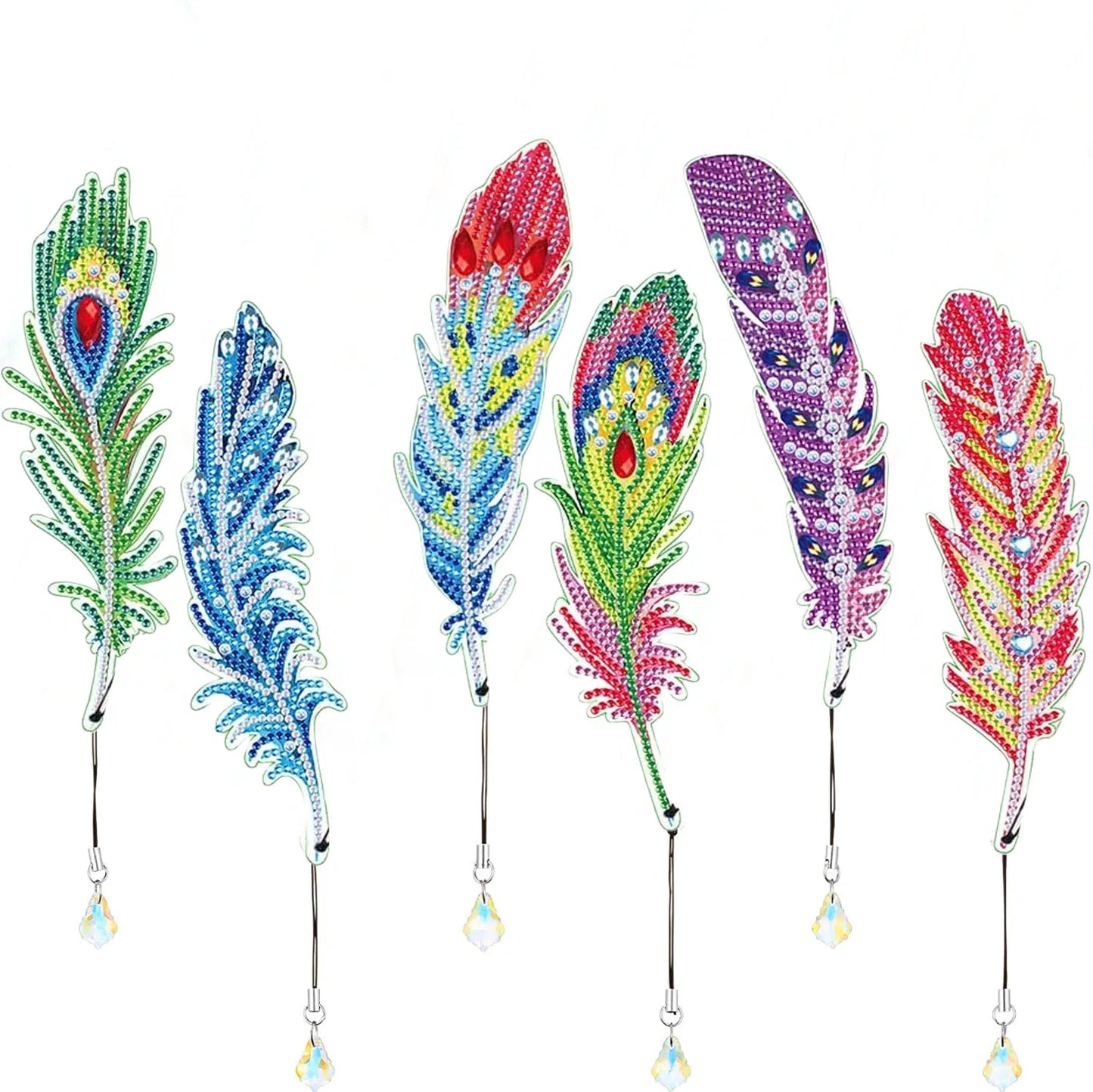 6-piece DIY Diamond Art Crystal Painting Bookmark Feather Bookmark