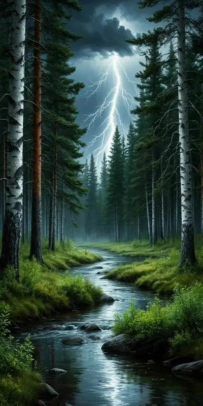 Lightning Forest Landscape, Large Size DIY Diamond Arts Painting Kits Full Square / Round Drill