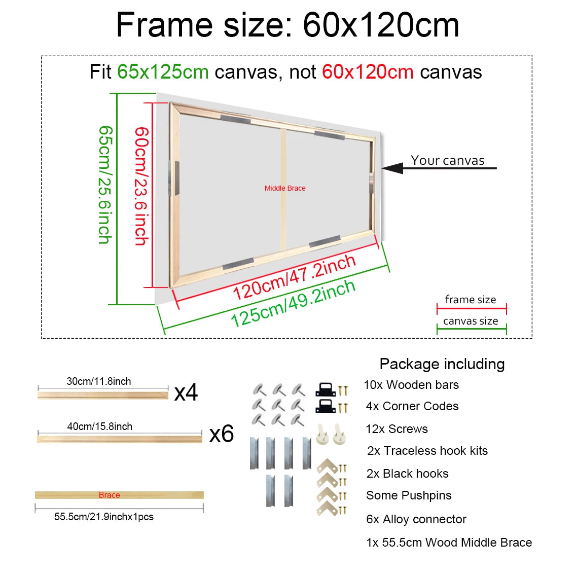 40x60, 50x70, 60x90, 60x120 DIY Wood Frame Kit For Diamond Painting Wall Art, Frame