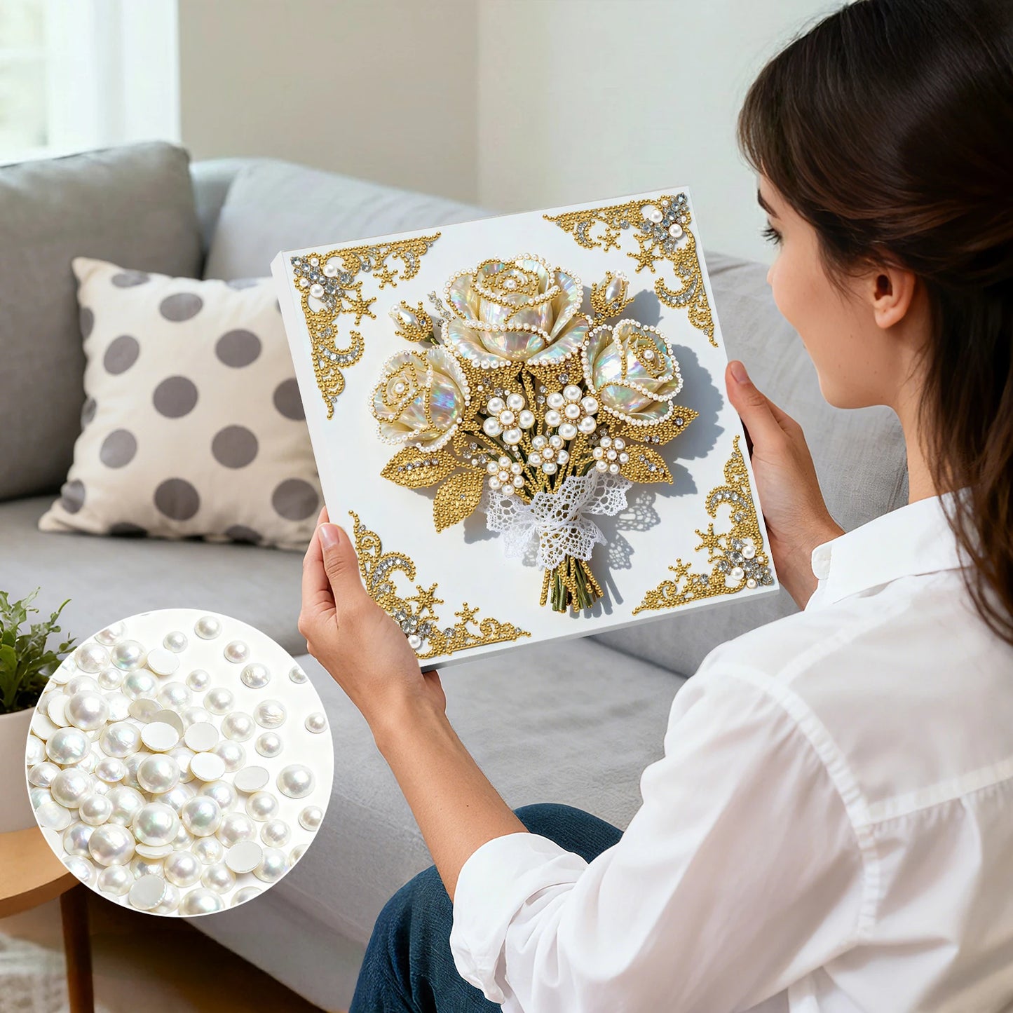 Pearl Painting Kit Pearl Gem Paintings Picture Arts Craft 25x25cm With Frame