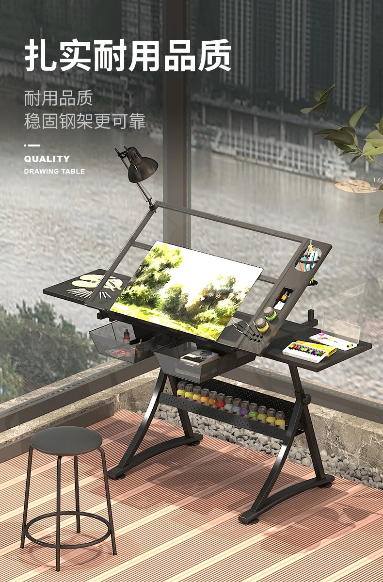 lmm Art Drawing Table Glass Adjustable Height Drawing Drafting Designer Desk