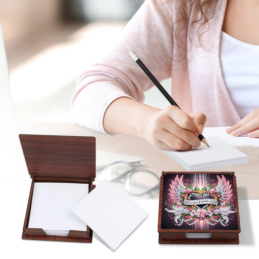 Wooden 5D Diamond Painting Kit Note Box With 160 Sheets Diamond Art Notebook Box For Home/ Office/ School Supplies