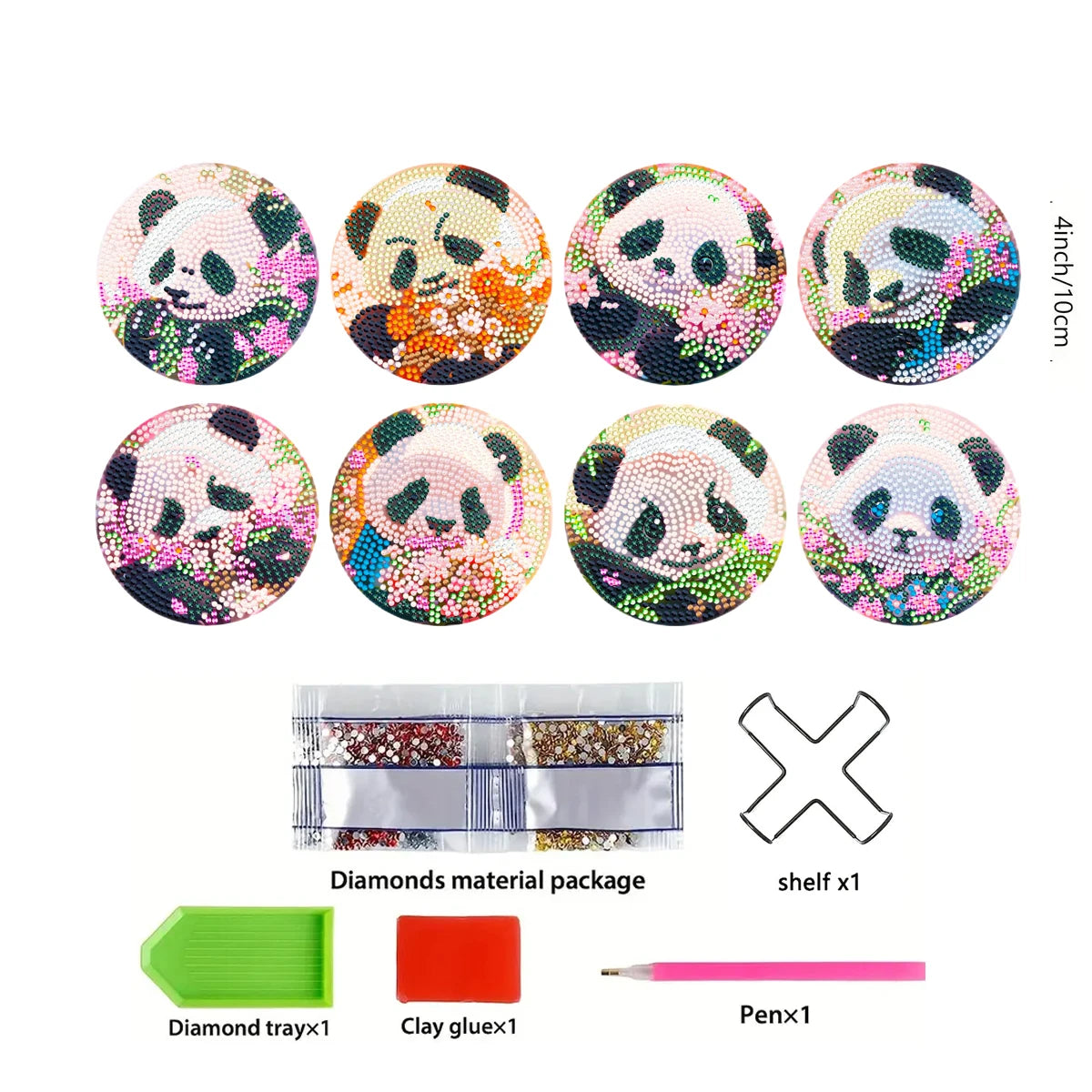 8-PCS Set With Bracket DIY Diamond Painting Set, Animal Themed Coaster Set, Sparkling Diamond Art Wooden Mosaic Craft Set