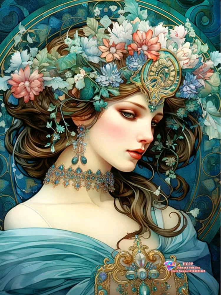 Elegant Women And Flowers Diamond Painting Kit Square / Round Diamond 5D DIY Mosaic