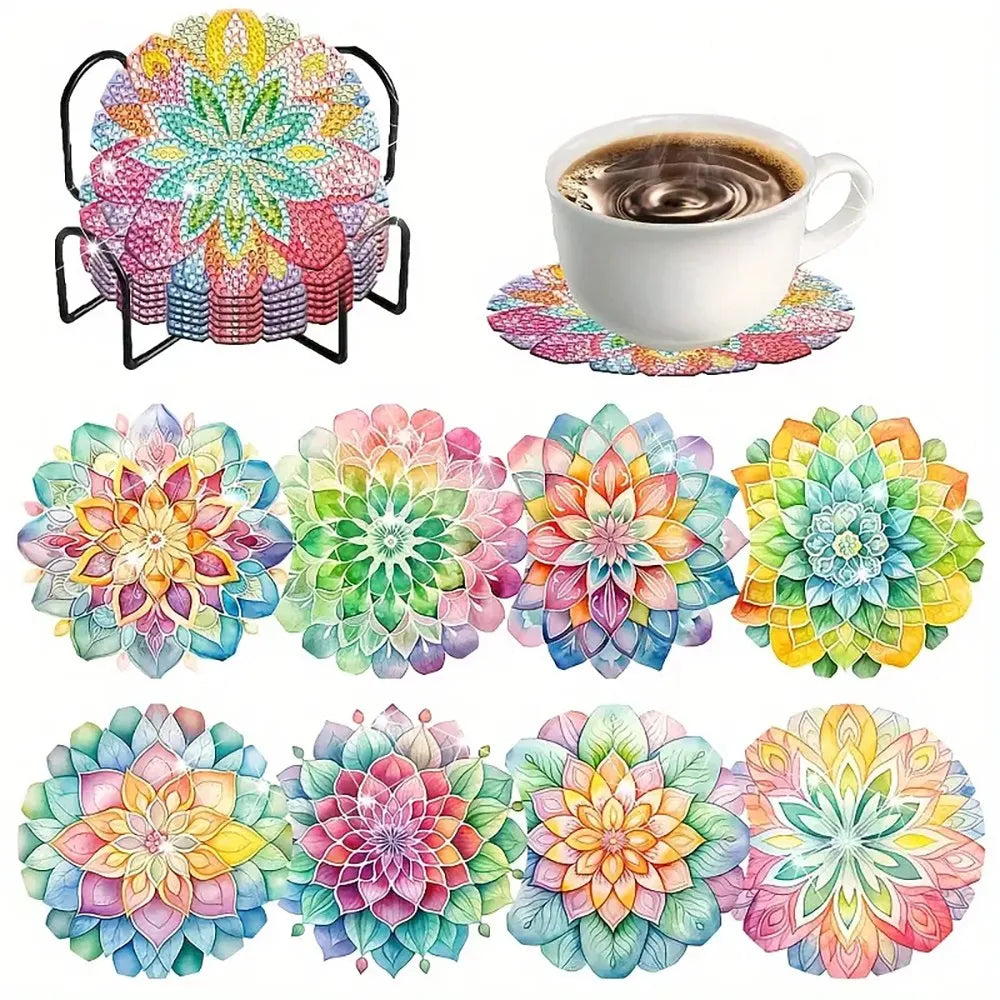 8-Piece Set of DIY Diamond Painting Coasters (With Holder)