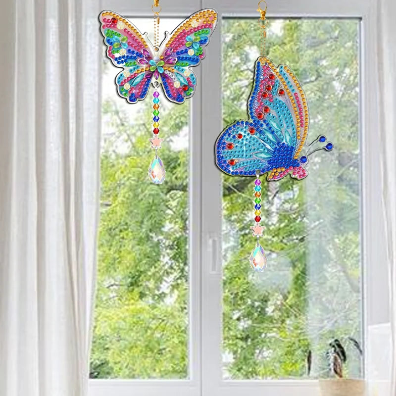 4-Piece DIY Diamond Painted Capture Wind Chime, Double Sided Butterfly