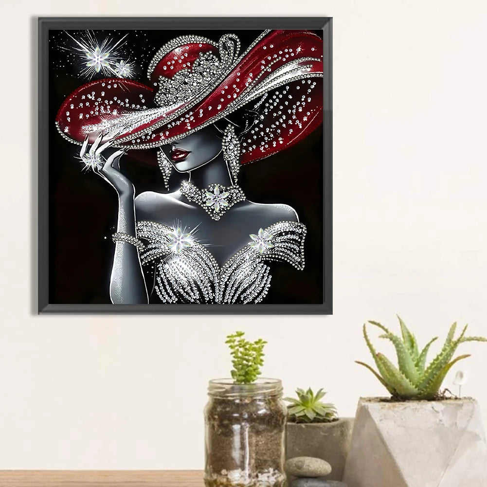 Lady with Hat 5D DIY Partial Special Shaped Drill Diamond Painting 30x30cm