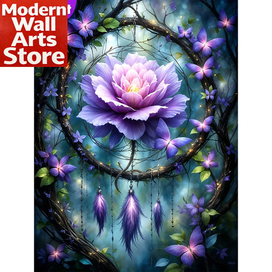 Momoart 5D DIY Diamond Painting Flower Painting Dreamcatcher Full Round Diamond Mosaic Scenery