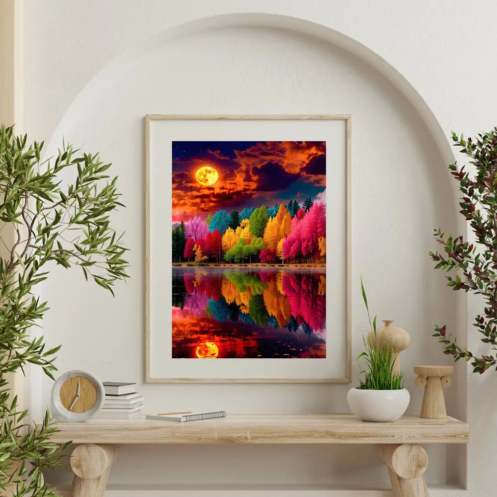 Huacan Full Square / Round Drill DIY Diamond Painting Sunset Moon River