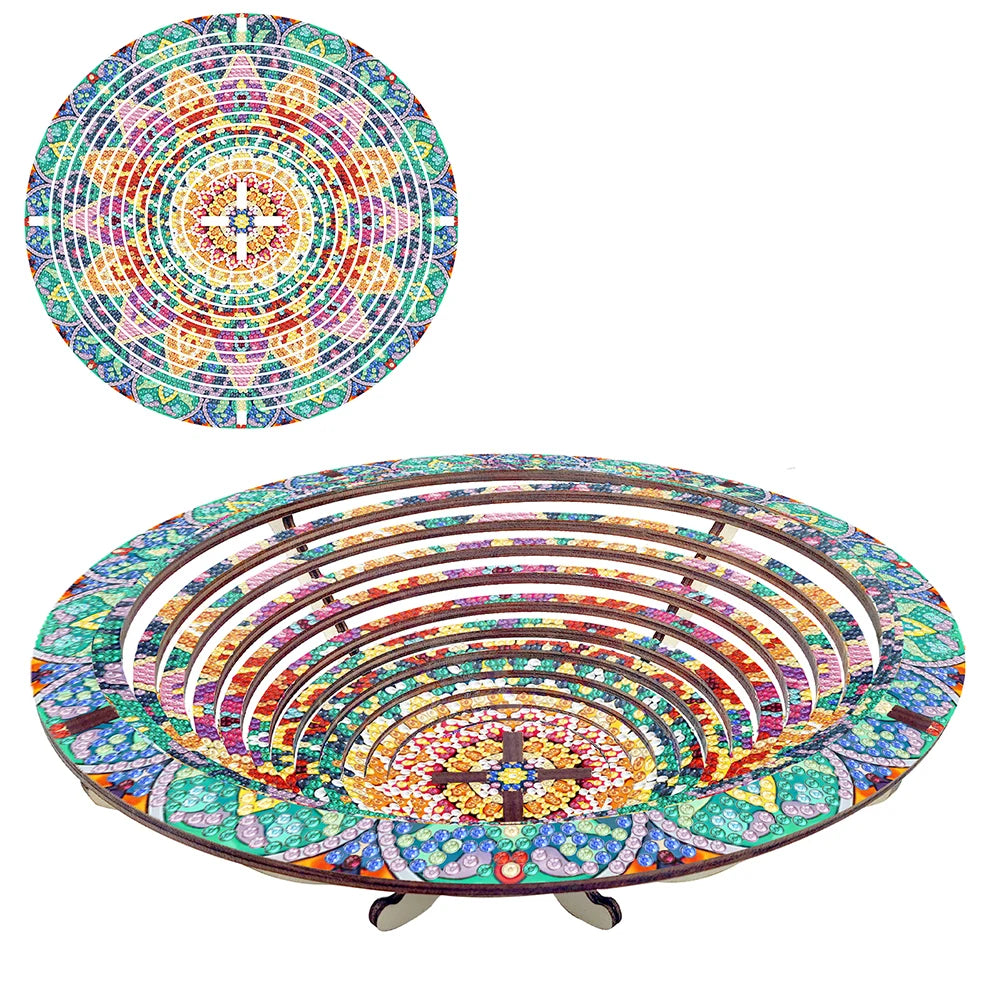 DIY Diamond Art Wooden Serving Tray, Diamond Painted Wooden Dining Plate Decorative For Parties Or Bed Food Tray