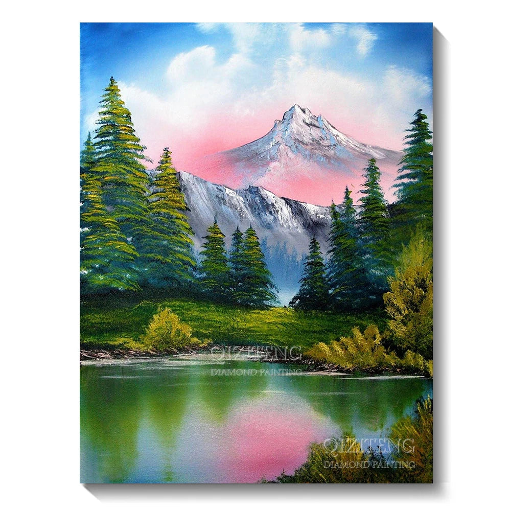 DIY 5D Diamond Painting Landscape Forest, Waterfalls, Scenic, Round Drill
