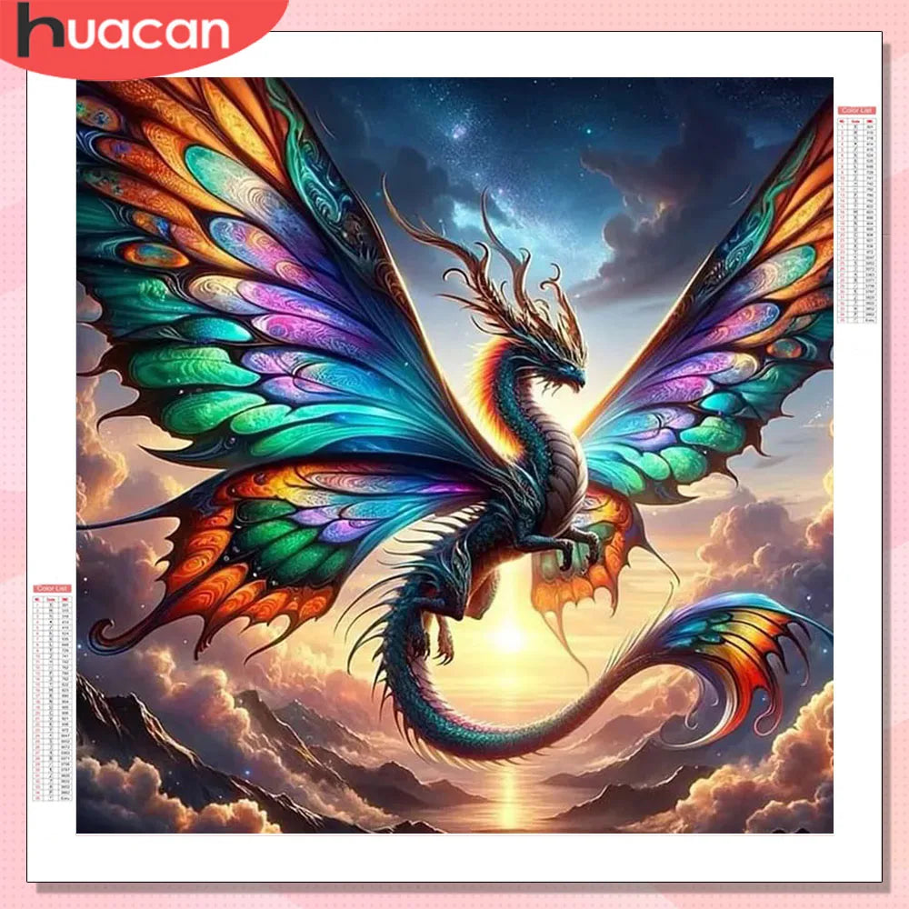 HUACAN DIY Diamond Painting Kit Dragon 5d Butterfly Full Square / Round Drills