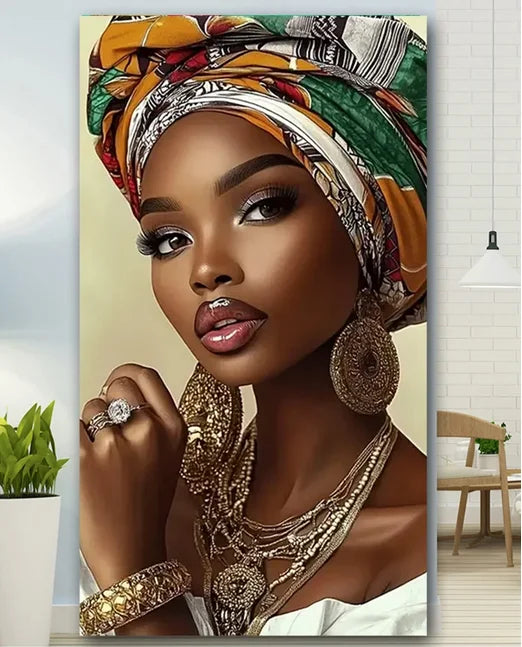 Vibrant African Woman Colorful Turban 5D Diamond Painting Full Square Round Diamond Large Size