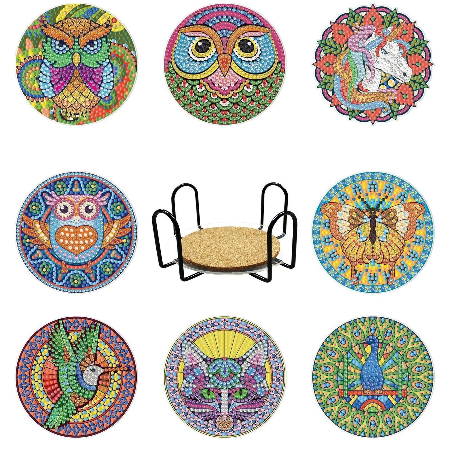 GLOBAL 8pcs/Set DIY Diamond Painting Coasters Animal Cup Cushion For Drinks Crystal Rhinestones Diamond Art Coasters