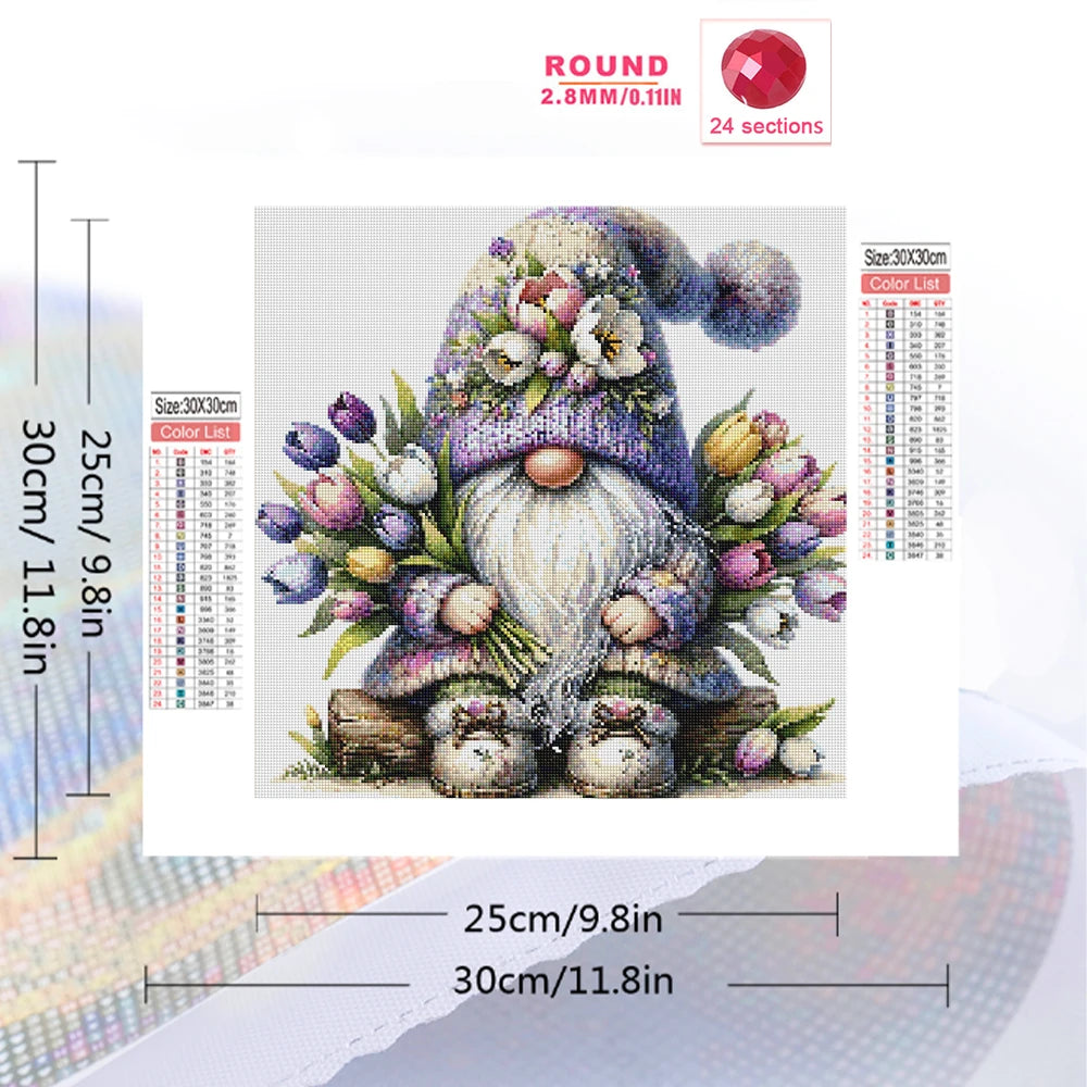 Evershine Diamond Mosaic Gnome Portrait DIY Painting Dwarf Pattern For Adults Beginners Flower
