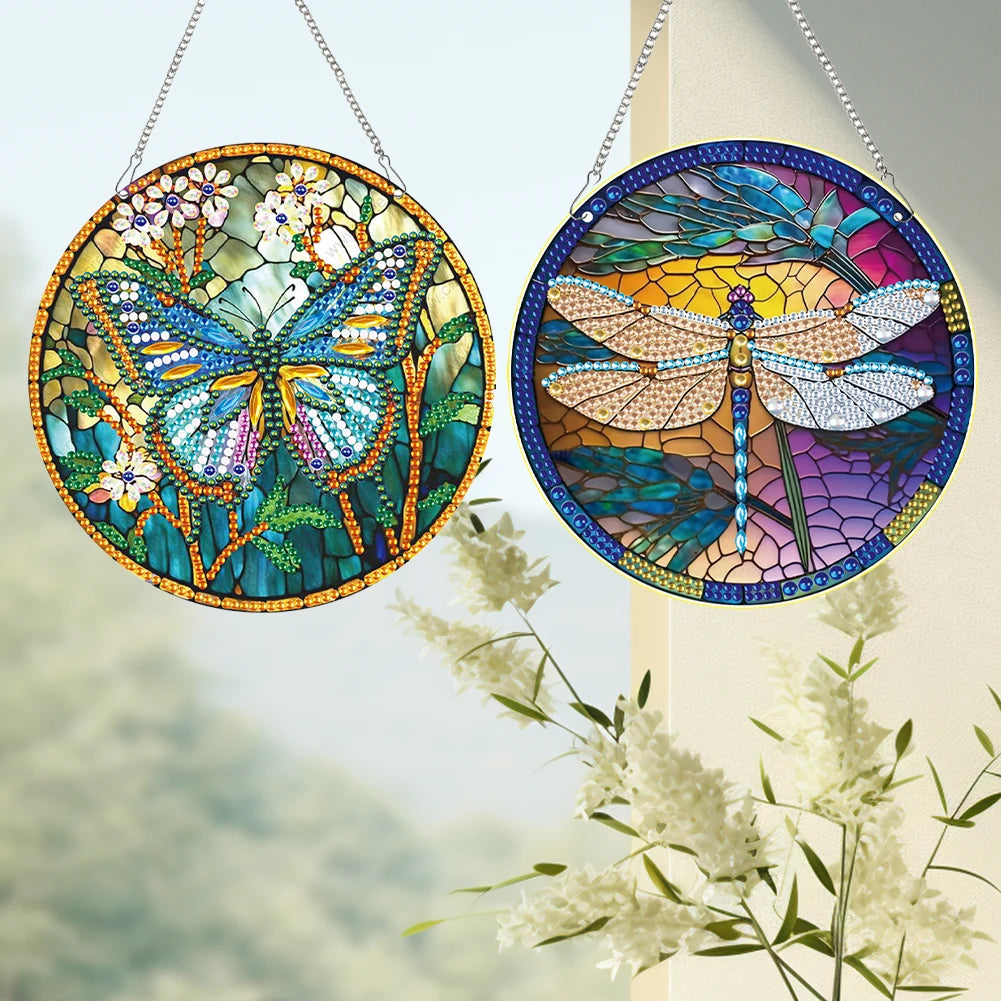 2pcs Animal Cat Theme 2D/Flat DIY Diamond Painting Collection Window Pendants Single-Sided Drill Diamond Art Pendant