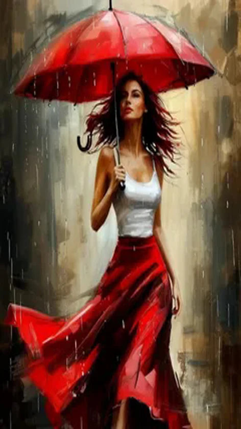 Romantic Rainy Night DIY Diamond Painting Art Elegant Woman Umbrella Street Scene