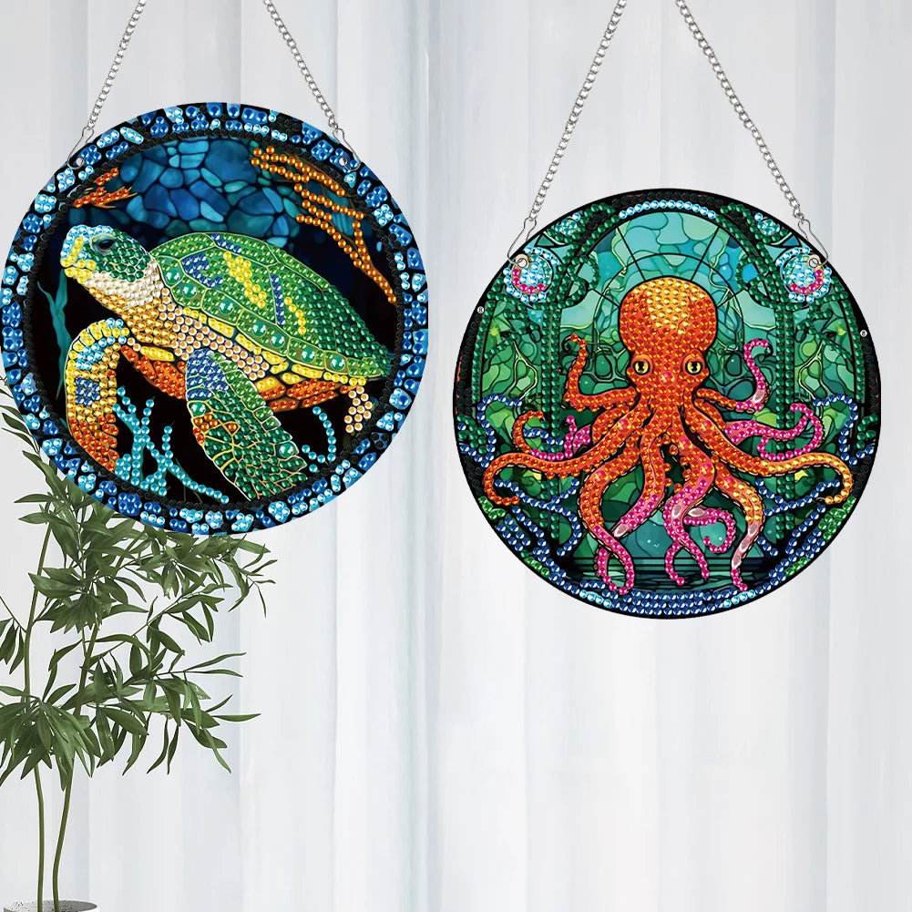 2pcs Animal Cat Theme 2D/Flat DIY Diamond Painting Collection Window Pendants Single-Sided Drill Diamond Art Pendant