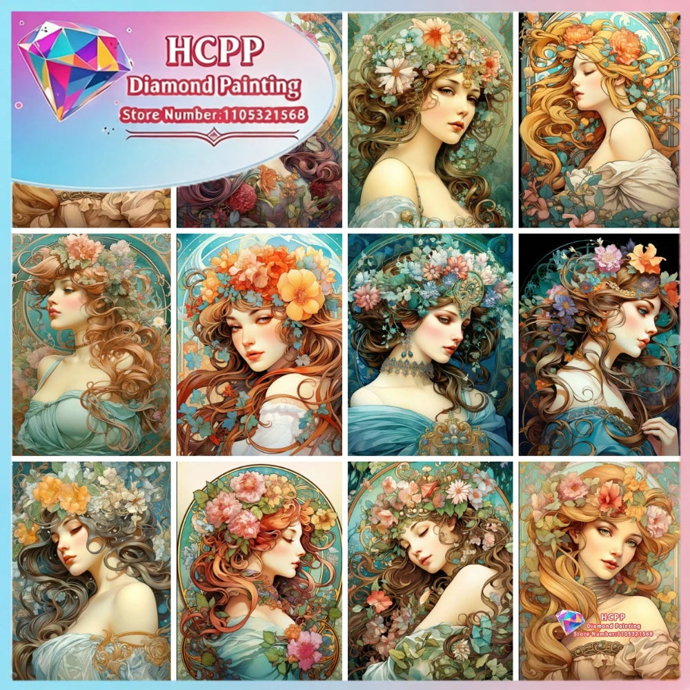 Elegant Women And Flowers Diamond Painting Kit Square / Round Diamond 5D DIY Mosaic