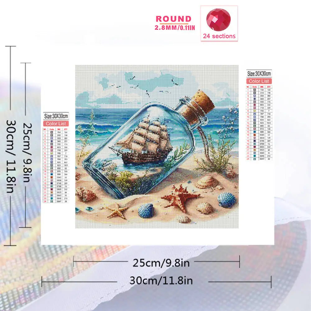 Momoart Diamond Ship In Bottle Landscape, Seaside Bottle DIY Diamond Painting Full Square / Round