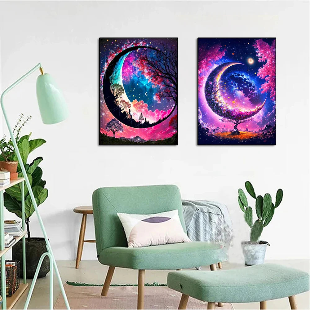 5D DIY Diamond Painting Fantasy Moon Tree Landscape Full Round Drill