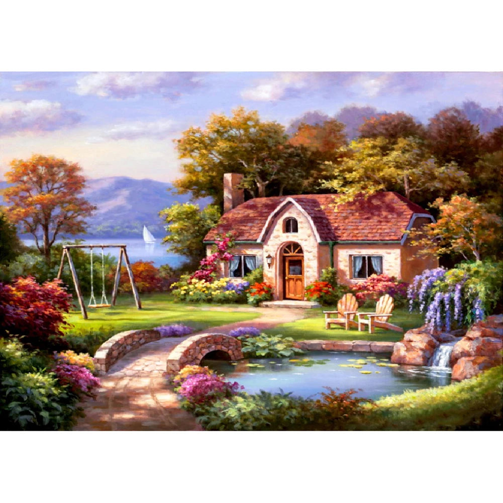 5D DIY Diamond Painting Waterfall Beach Full Circle Diamond Mosaic Sunset Scenery Diamond Embroidery Home Decor Gift