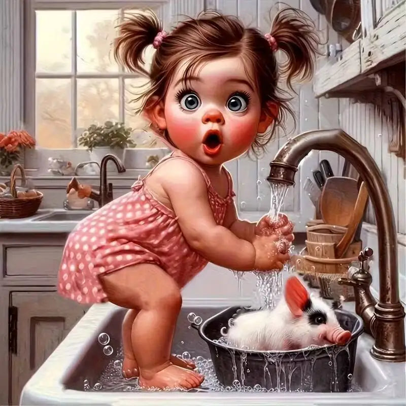 HUACAN 5D DIY Diamond Painting Cartoon Baby In Sink Full Square / Round Drill