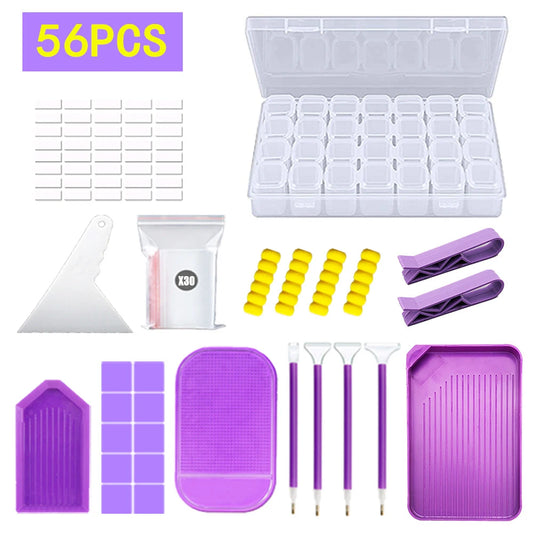 56 pcs 5D Diamond Painting Tools And Accessories Kits - Pen, Cla,y Tray Diamond Painting Tray Storage Box Sets