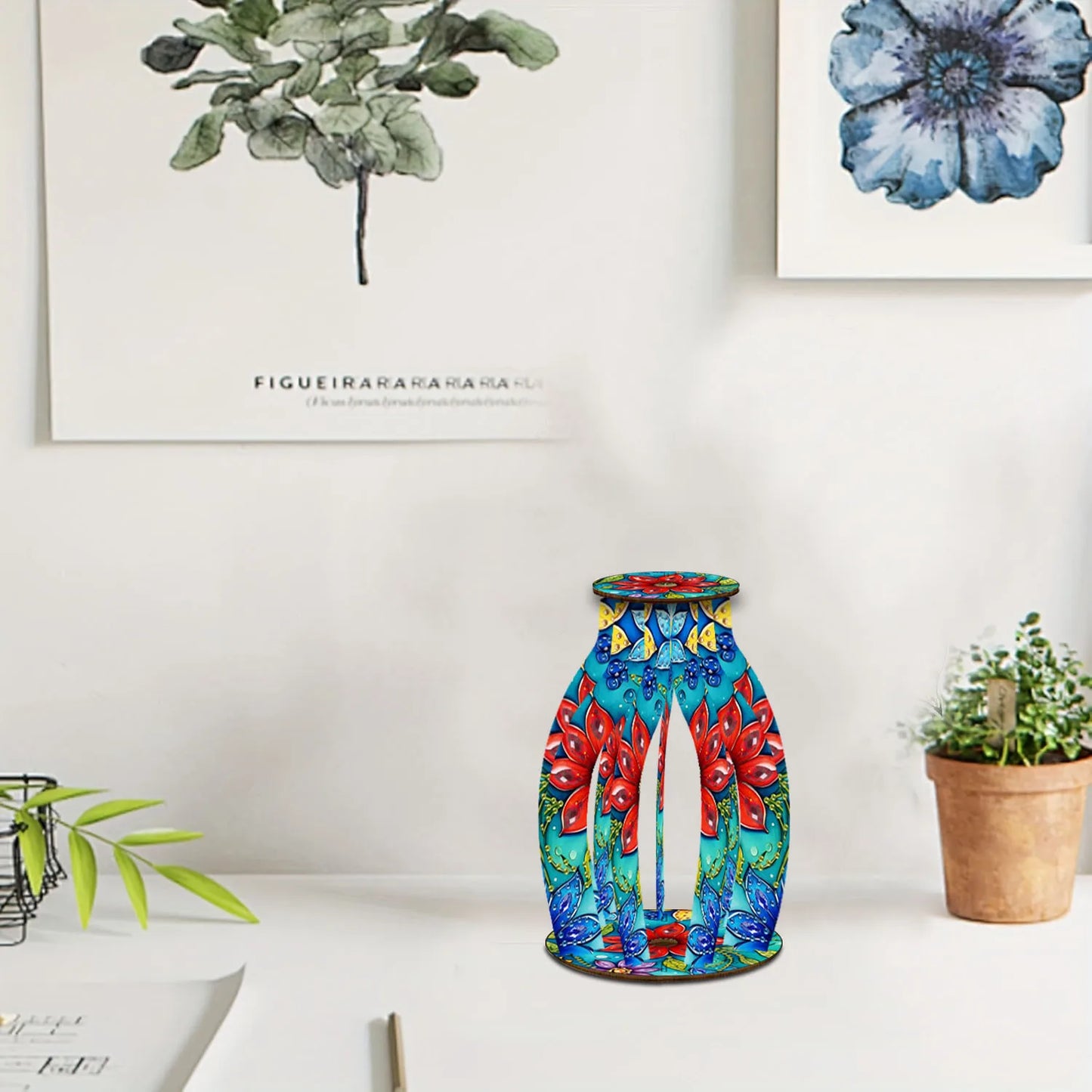 A Diamond Painting Set, A Handcrafted DIY Wooden Vase With Diamond-Encruted Floral Themes, Suitable For Home Decoration