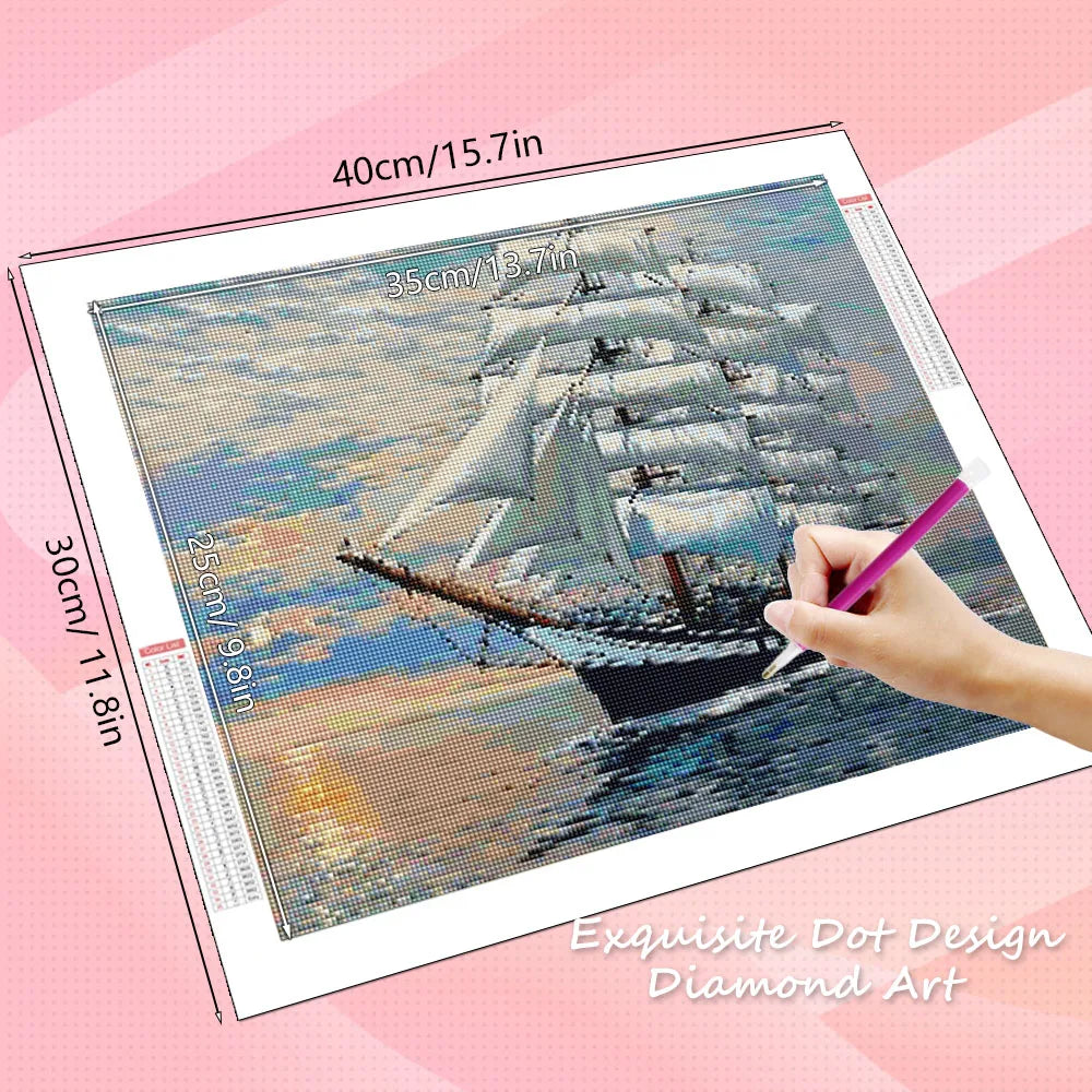 HUACAN 5d DIY Diamond Painting Ships Landscape Sea Scenery Full Square / Round Drills