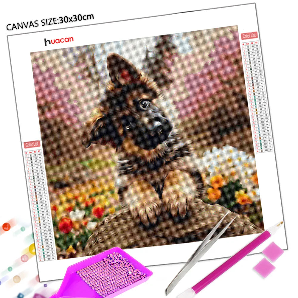 Huacan 5D DIY Diamond Painting Dog Flower Full Square / Round Drill