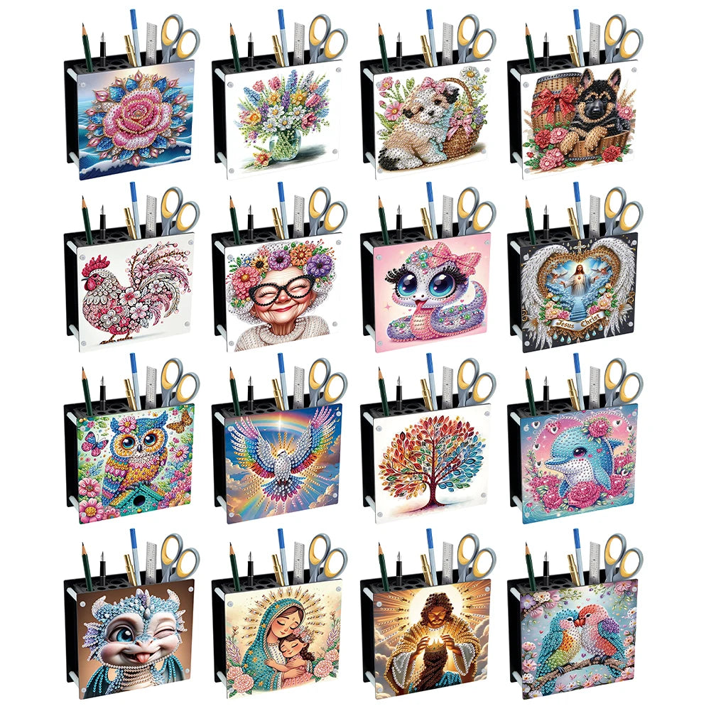 Creative Acrylic Diamond Painting Pencil Holder DIY Kit for Unique Desk Organization and Stress Relief Fun