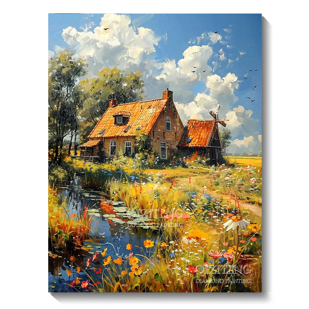 DIY 5D Diamond Painting Landscape Forest, Waterfalls, Scenic, Round Drill